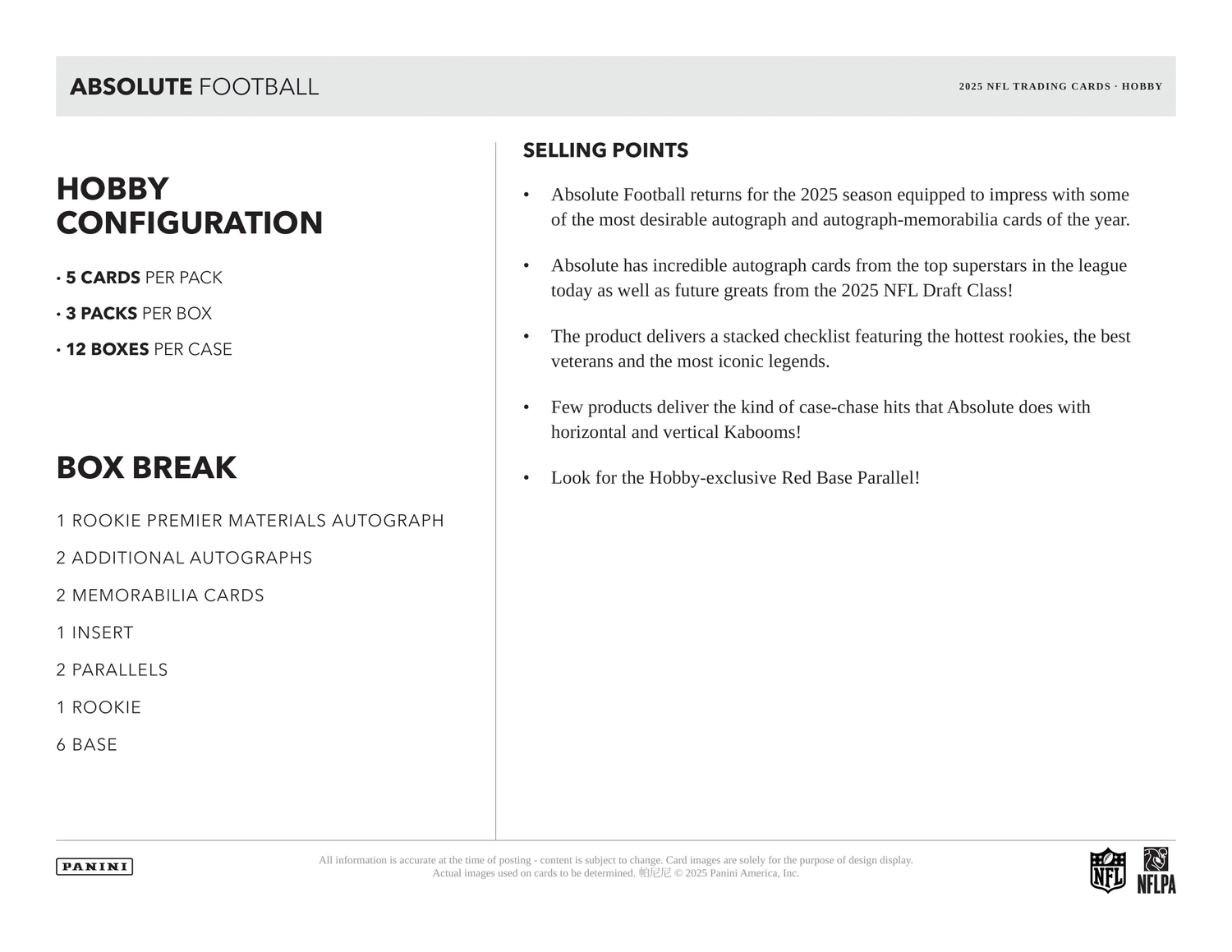 Panini - 2025 Absolute American Football (NFL) - Hobby Box